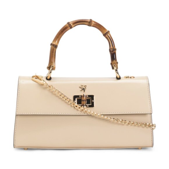 PRATESI Made In Italy Patent Leather Bamboo Handle Satchel